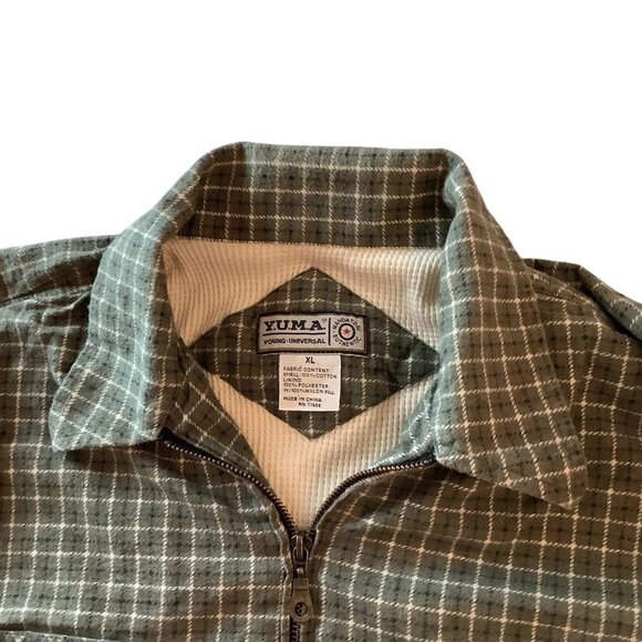 Y.U.M.A. Men’s Plaid Green Flannel Shirt Full Zip Thermal Lined Size XL - Picture 5 of 11